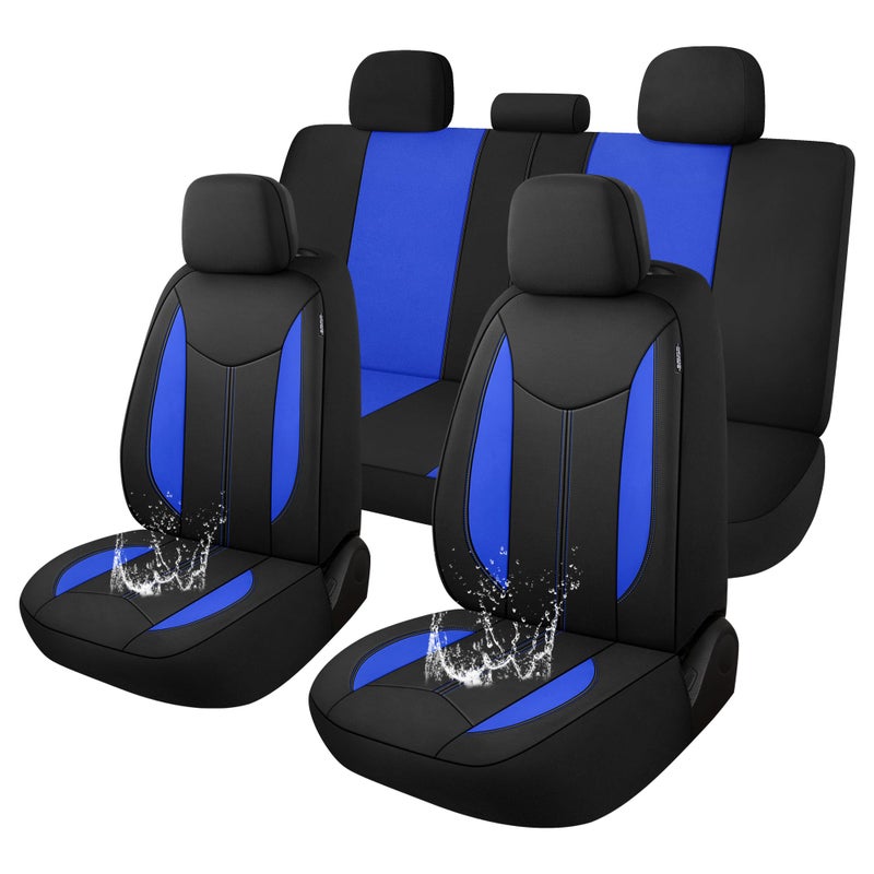 CAROMOP Waterproof Car Seat Cover Full Seats  Neoprene Seat Covers for Cars Split Bench Compatible Car Interior Covers  Universal Fit Most Car Sedan Truck SUV(Black/Blue) - Image 1